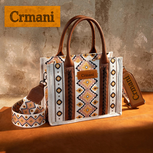 CRMANI AZTEC CANVAS CROSSBODY TOTE HANDBAG