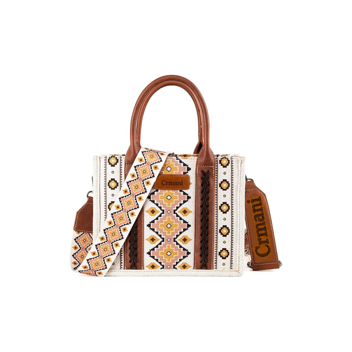 CRMANI AZTEC CANVAS CROSSBODY TOTE HANDBAG