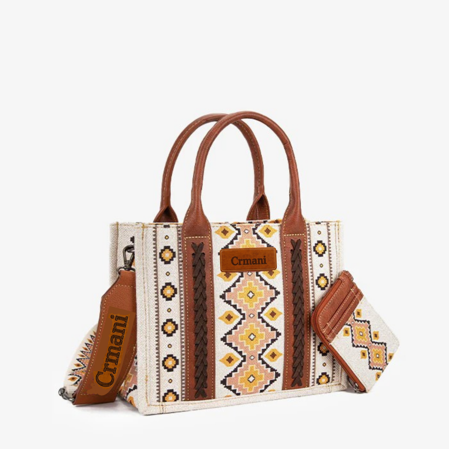 CRMANI AZTEC CANVAS CROSSBODY TOTE HANDBAG