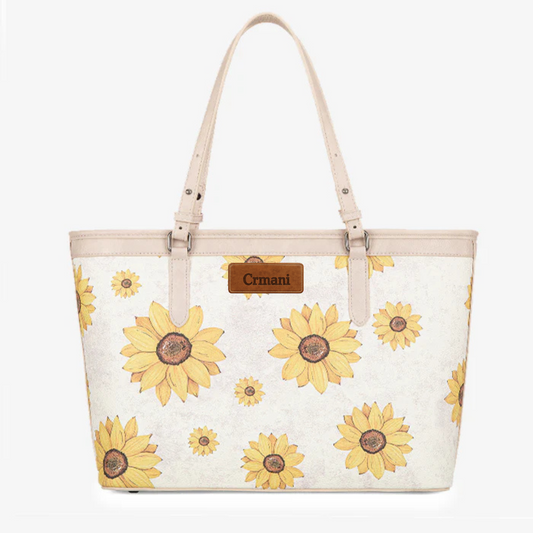 CRMANI SUNFLOWER PRINT WIDE TOTE BAG