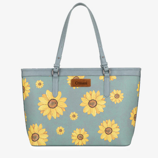 CRMANI SUNFLOWER PRINT WIDE TOTE BAG