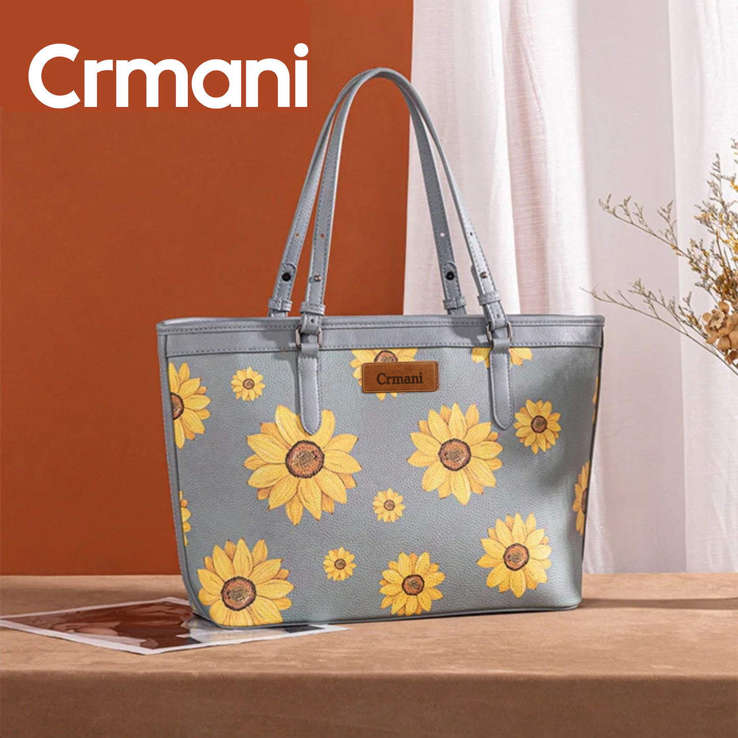 CRMANI SUNFLOWER PRINT WIDE TOTE BAG