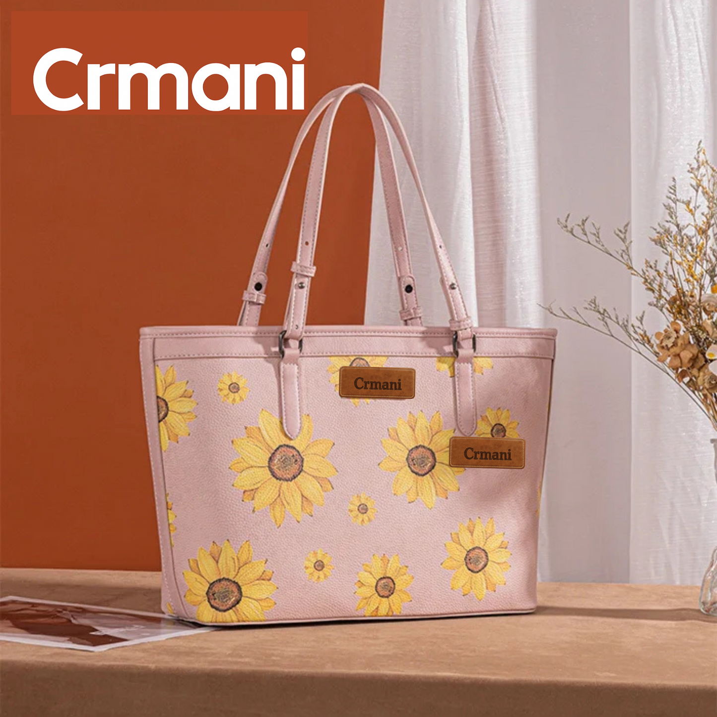 CRMANI SUNFLOWER PRINT WIDE TOTE BAG