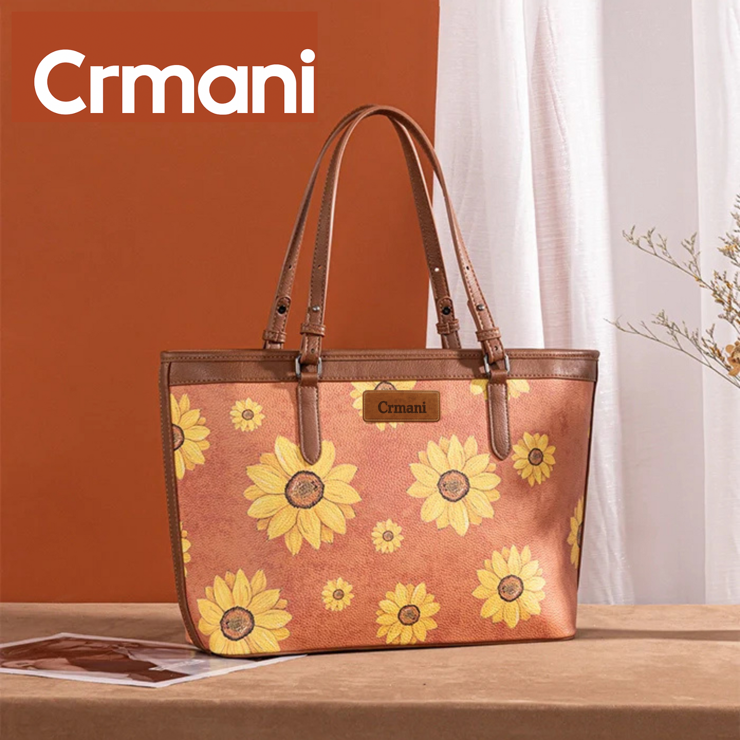 CRMANI SUNFLOWER PRINT WIDE TOTE BAG