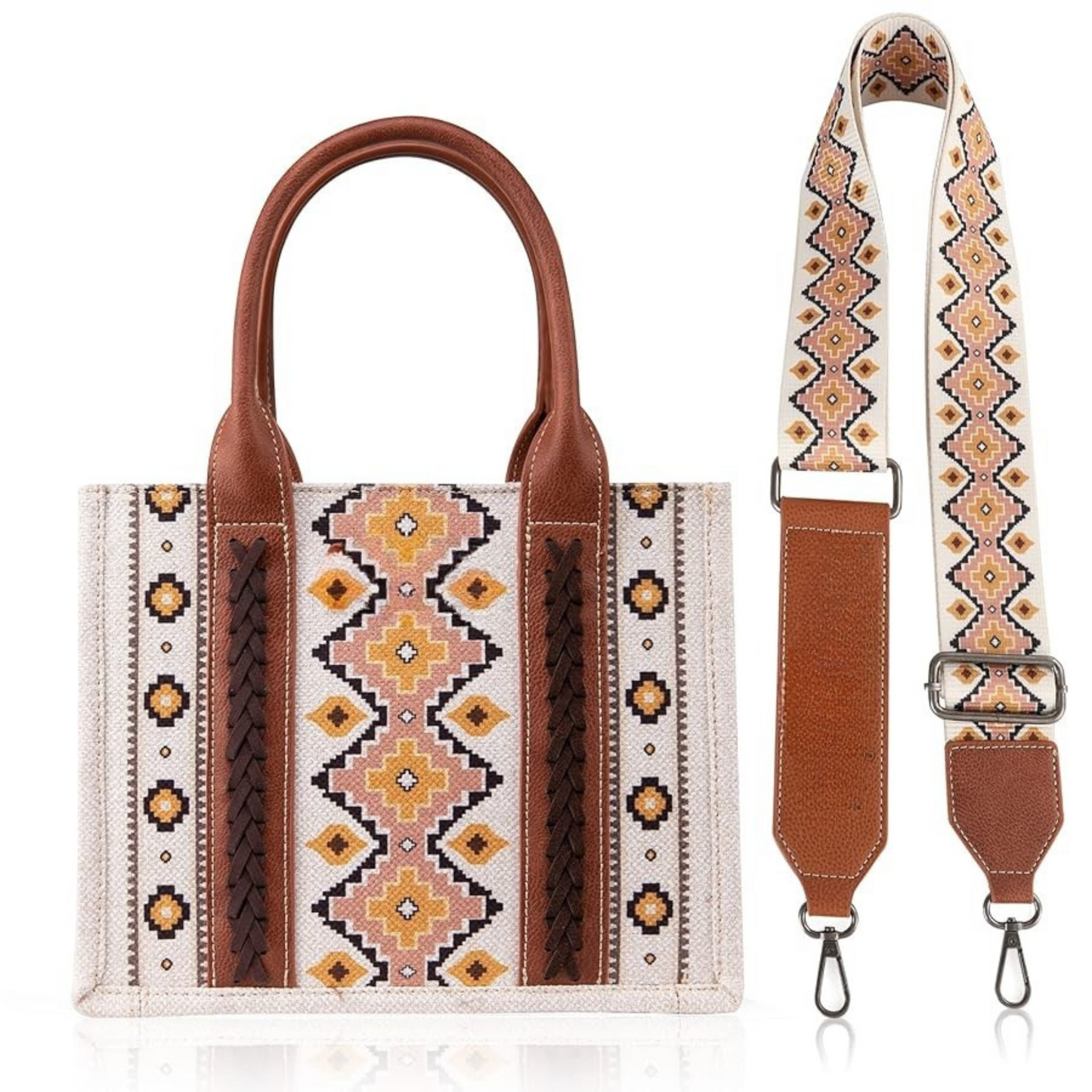 CRMANI AZTEC CANVAS CROSSBODY TOTE HANDBAG