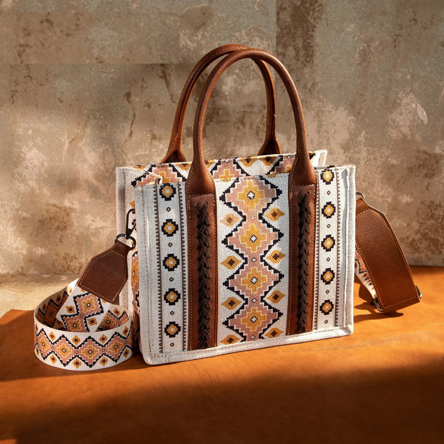 CRMANI AZTEC CANVAS CROSSBODY TOTE HANDBAG