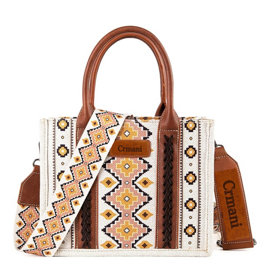 CRMANI AZTEC CANVAS CROSSBODY TOTE HANDBAG
