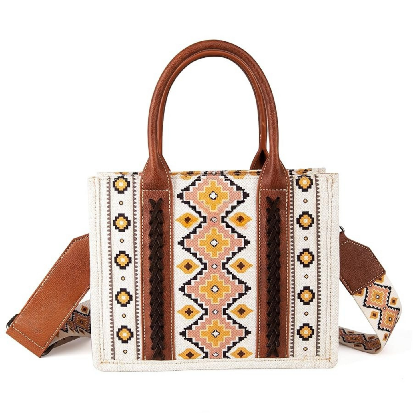 CRMANI AZTEC CANVAS CROSSBODY TOTE HANDBAG